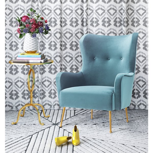 Ethan Sea Blue Velvet Chair with Gold Stainless Steel Legs