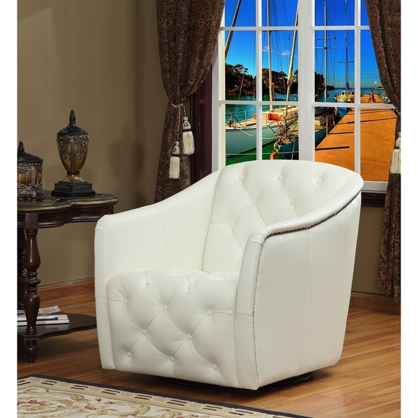 White Cowhide Leather Swivel Tub Chair