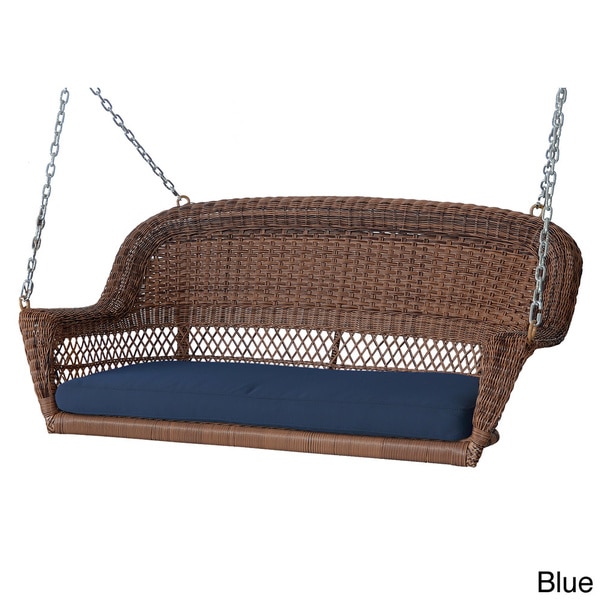 Honey Resin Wicker Porch Swing with Cushions