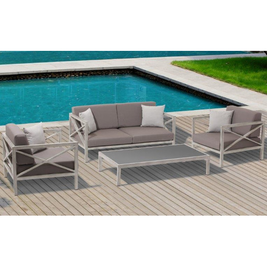 Pasadena Conversation Set 4 Piece Outdoor Seating Group with White Upholstery by Ove Decors