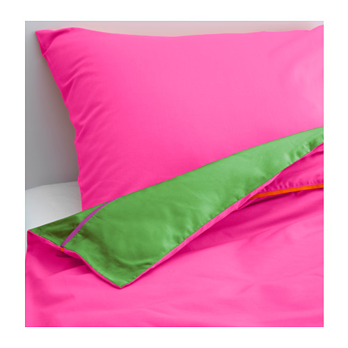 STICKAT Duvet cover and pillowcase(s), pink, green