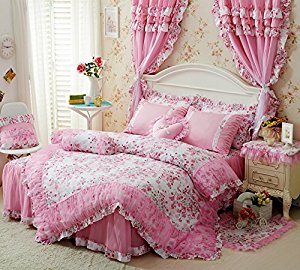 Romantic Ruffle Duvet Cover Bedding Set Vintage French Floral Bloom