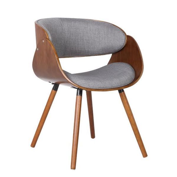 Walnut Plywood and Grey Fabric Arm Dinning Mid-century Style Chair with Wraparound Back