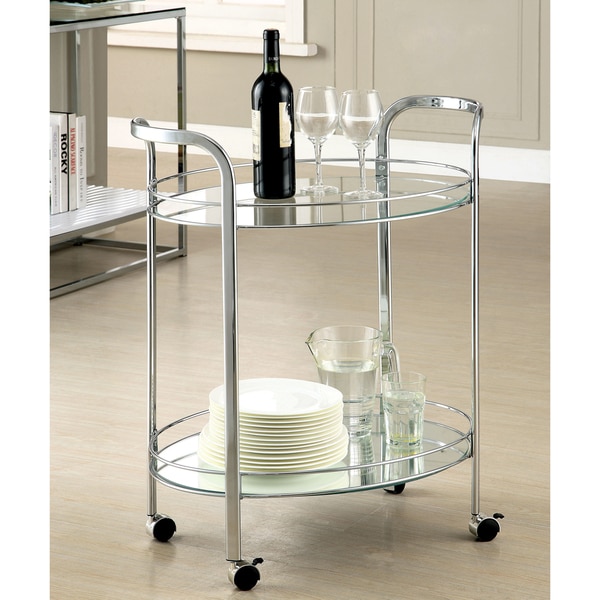 Furniture of America Teliza Contemporary Chrome 2-Shelf Serving Cart