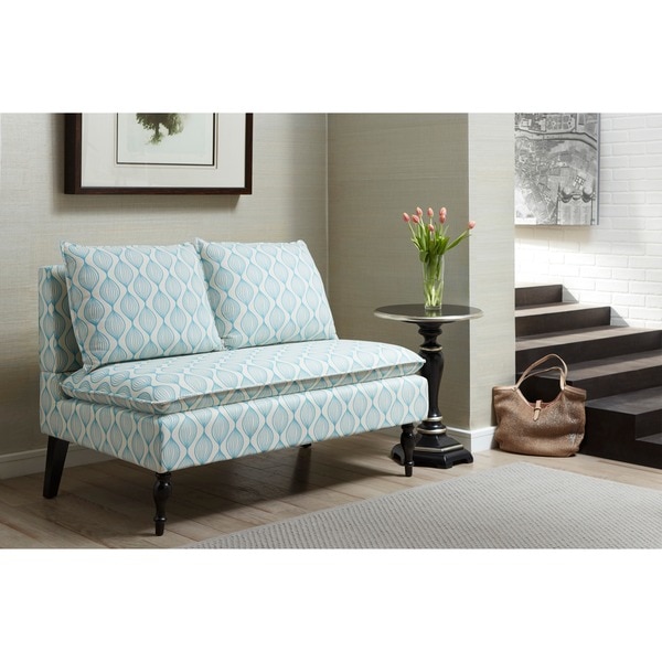 Blue/ Cream Upholstered Banquette Bench