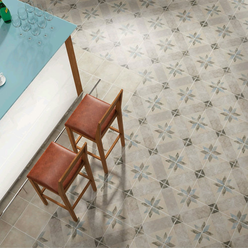 Herculanea Star Porcelain Floor and Wall Tile in Blue