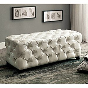 Button Tufted Bonded Leather Match White