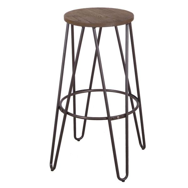 Adeco Minimalism Style Metal Bar Stool With Wood Seat 30 Inches