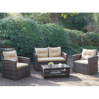 Patio Wicker 4 Piece Seating Group with Cushions