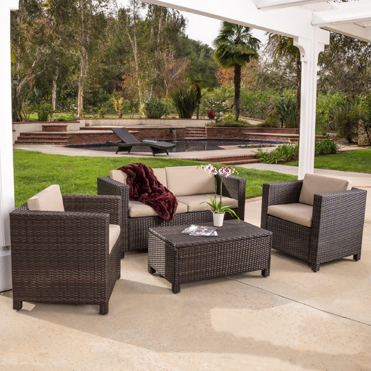 Kappa 4 Piece Seating Group with Plush Cushions in Beige by Mercury Row