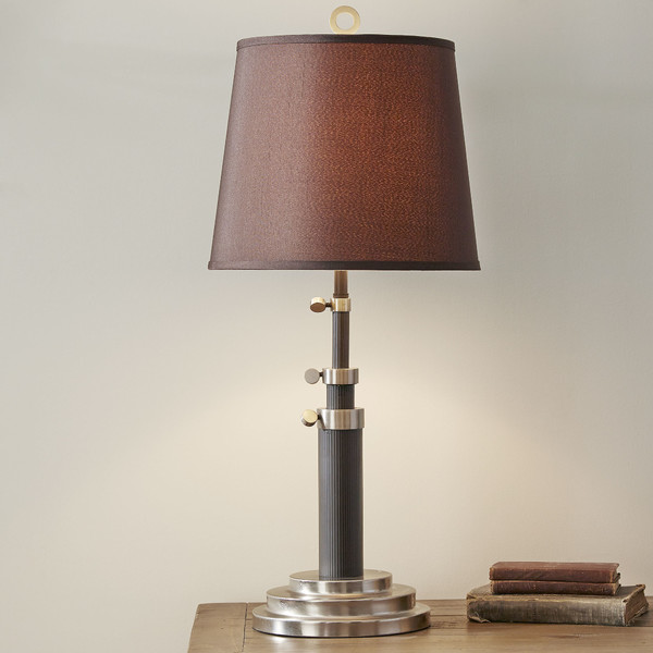 Warm Ochre Table Lamp with spyglass-inspired brass base