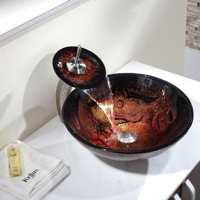 Lava Glass Vessel Sink with Pop Up Drain and Mounting Ring