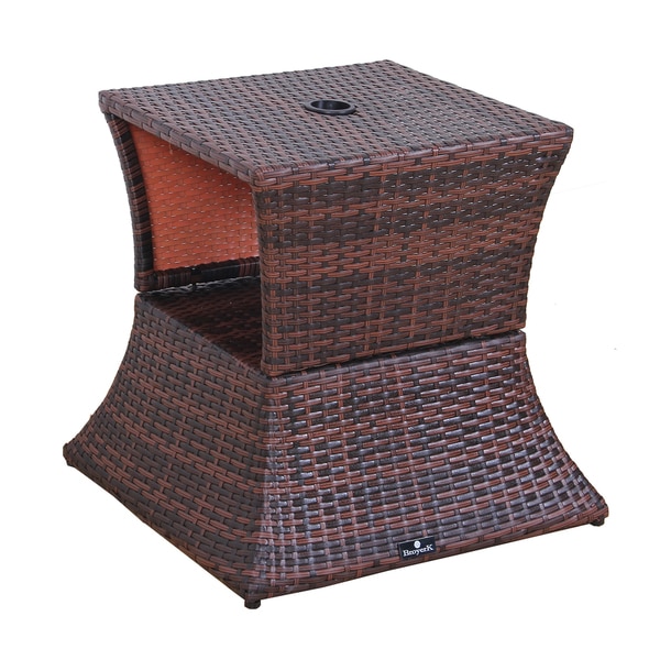 BroyerK Brown Rattan Outdoor Patio Table/ Umbrella Stand