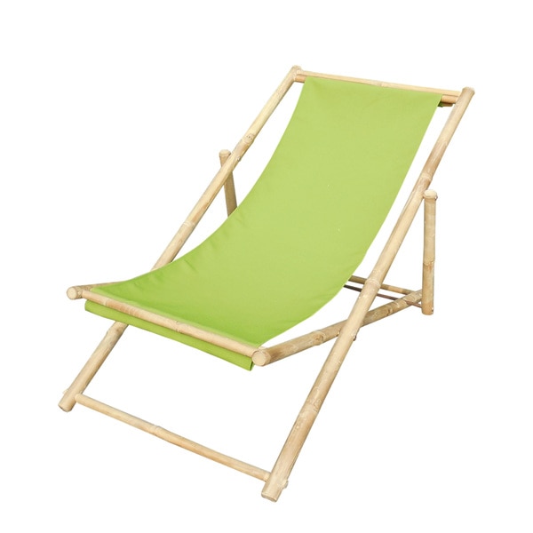 Zew Handcrafted Foldable Bamboo Sling Lounge Patio Chair