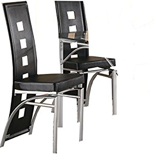 Contemporary Dining Chair, Silver/Black, Set of 2