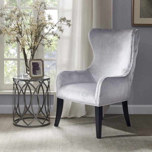 Madison Park Irvine Silver Button Tufted Back Accent Chair