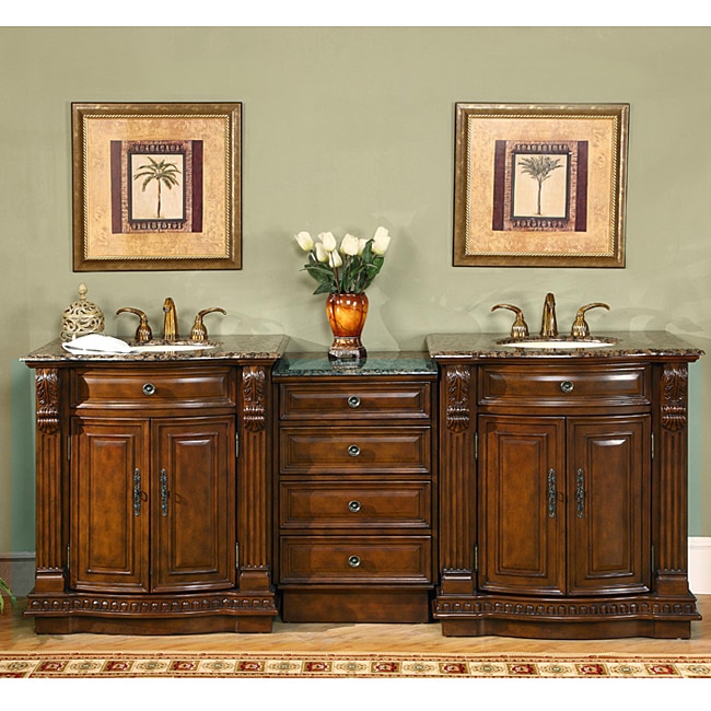 Silkroad Exclusive Stone Counter Top 84.5-inch Double Sink Bathroom Vanity