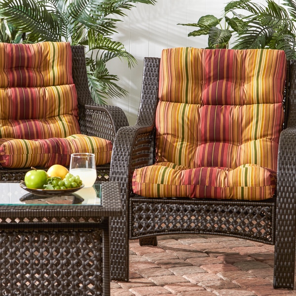 3-section Contemporary Outdoor Kinnabari Stripe High Back Chair Cushion (Set of 2)