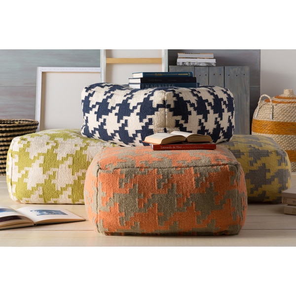 Hand Crafted Bryant Houndstooth 24-inch Large Square Pouf