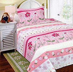 2 Pc Bedspread Teens/girls Pink Floral New