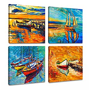 Sailboats Under Sunset Ocean Art Print Painting Prints 