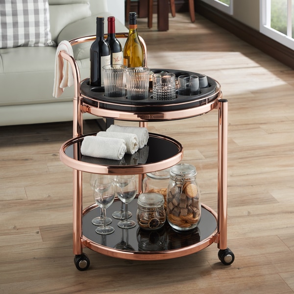 Furniture of America Cara Contemporary Rose Gold Mobile Serving/Kitchen Cart
