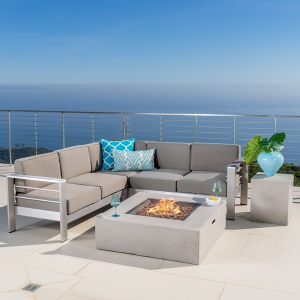 Cape Coral Outdoor 5-piece V Shaped Sofa Set with Fire Table 