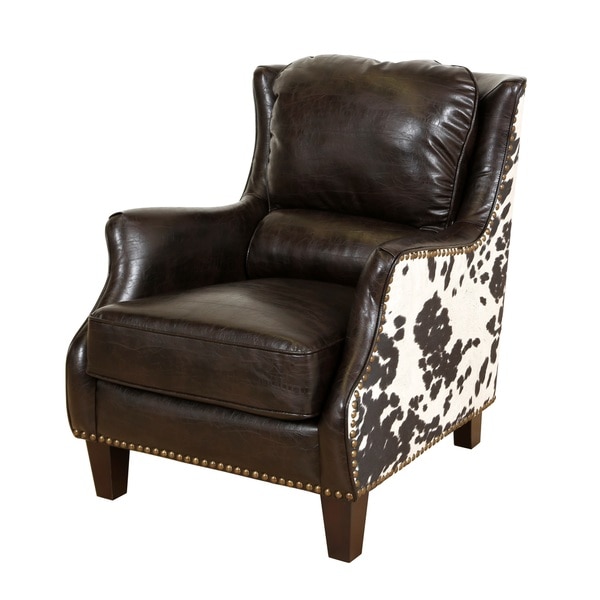 Porter Wrangler Espresso and Cow Print Bonded Leather Accent Chair